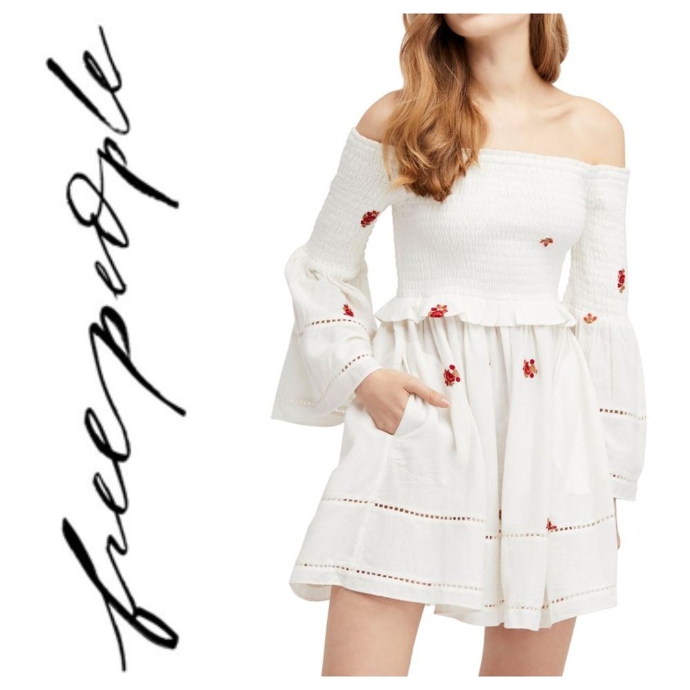 Free People Counting Daisies Embroidered Mini Dres